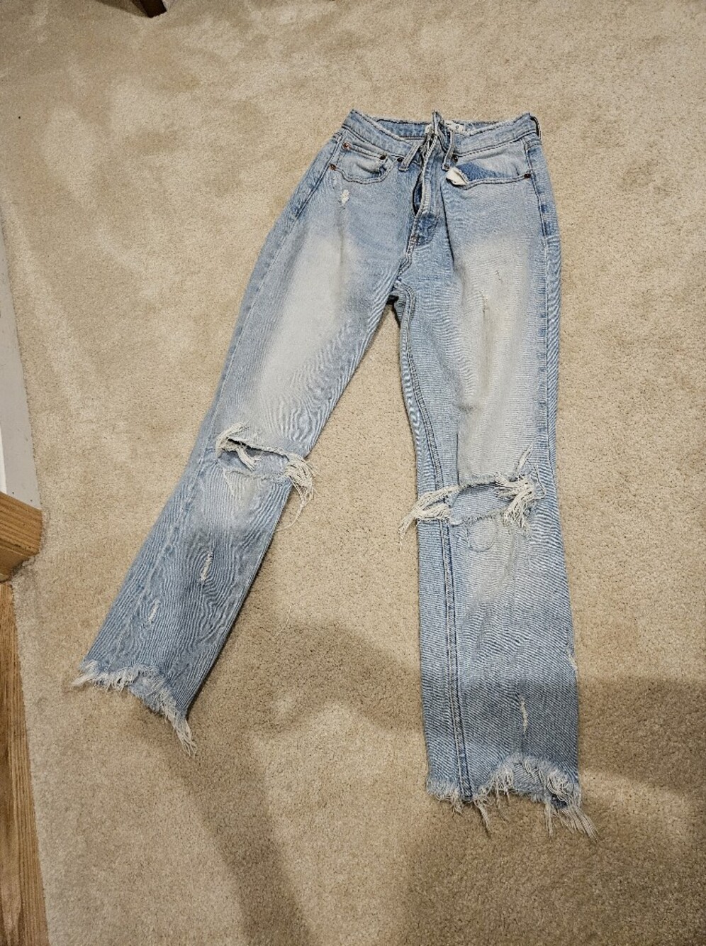 Abercrombie & Fitch Light Blue Straight-Leg Distressed Jeans